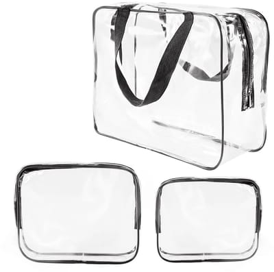 longziming -Set van 3 Transparante Make-up Tasjes – 3 Verschillende Maten PVC Reistas voor Toiletries, Cosmetica Organizer met Ritssluiting – Ideaal voor Reizen en Dagelijks Gebruik