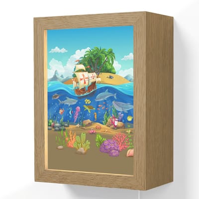 Wandlamp 15x20 cm - Oplaadbaar - Piratenschip - Onderwater - Zeedieren - Onderwaterwereld - Wandlampen binnen woonkamer - Slaapkamer lamp met kabel - Decoratieve nachtlamp - Vloerlamp snoer