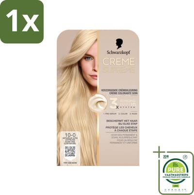 1 x Schwarzkopf - Haarkleuring - Creme Supreme 10-0 - Natuurlijk Ultra Lichtblond - 245g - Ultra Lichte Blond - Blond Haar - Haarkleuring - Grijsdekking - Haarkleur