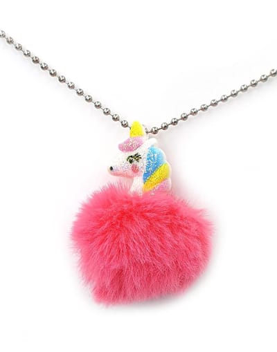 Kinderketting met unicorn hanger en roze pompom