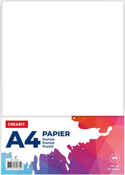 CREAKIT. Papier A4 – 100 Vellen – Knutselen voor Kinderen en Volwassenen – Tekenpapier voor Kinderen – 110 grams – Knutselpapier – Gekleurd Papier – Wit