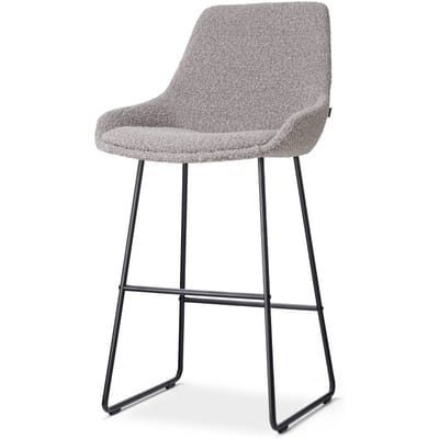 Nolon Nino-Isa Barkruk Bouclé Taupe - Zwart Onderstel - 75 cm - Stof - Hoge Kruk - Barkruk met Rugleuning - Design - Comfortabel