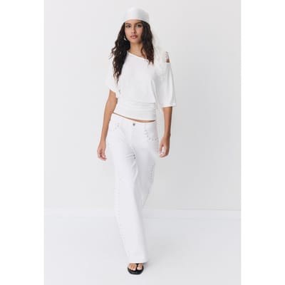 Stradivarius T-shirt met korte mouw en boothals  Wit XS