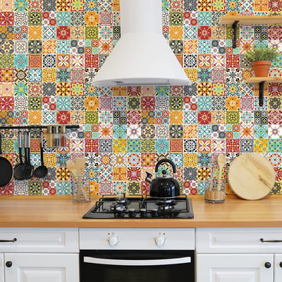 Zelfklevende tegelmuurstickers voor keuken en badkamer - 60 Carlita cementtegelstickers - 60 stickers 20x20cm
