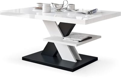 Moderne hoogglans salontafel in zwart en wit met legplank