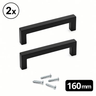 2X Handgrepen Zwart RVS - Boormaat 160mm - Greepjes - Handgreep - Handgrepen keukenkastjes - Handvatten - Meubelgreep Zwart - Handgrepen voor deurtjes - LxBxH 171/12/35 mm
