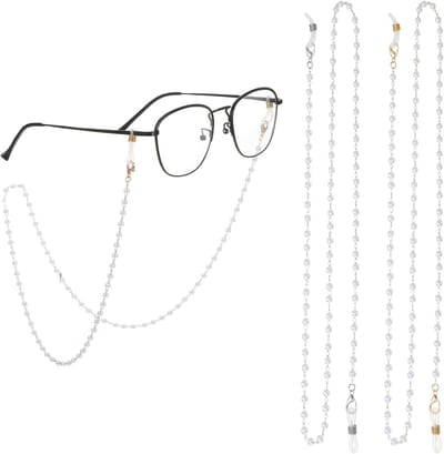 Parel Bril Ketting Set van 2, Kralen Zonnebril Kettingen voor Dames, Eyewear Ketting Houder en Modieuze Brillenkoord voor een Stijlvolle Look