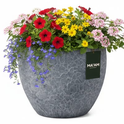 MA'AM Pottery Rosa bloempot buiten bloemenpatroon - D24xH20 - grijs - vorstbestendig - afwateringsgat