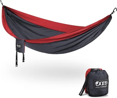 Camping Hangmat - Single Hangmat - Buiten Ontspannen - Lichtgewicht & Sneldrogend - 2.9 meter - Houtskool/Rood