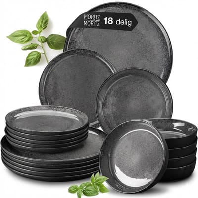 Moritz & Moritz VIDA Serviesset 6 Persoons - 18-delig Servies Set met Dinerbord, Soepbord en Dessertbord - Porselein - Antraciet