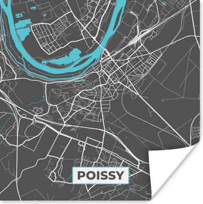 Poster Plattegrond - Stadskaart - Kaart - Poissy - Frankrijk - 100x100 cm XXL