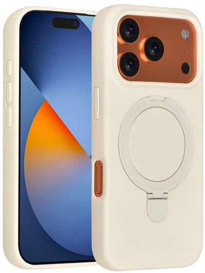 Telefoonhoesje geschikt voor iPhone 17 Pro - Magnetische Backcover met Ringstand - Geschikt voor MagSafe-accessoires - FuturiQ - Antique White
