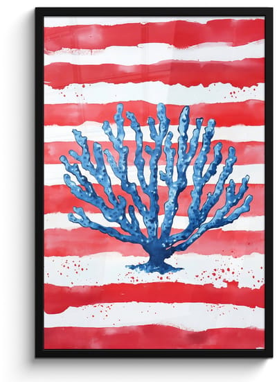 Poster in lijst - Fotolijst 60x90 cm - Posters - Koraal - Verfstructuur - Rood - Blauw - Posterlijst zwart - Decoratie - Wanddecoratie woonkamer - Muurdecoratie slaapkamer