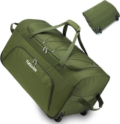 Thijox - 110L Opvouwbare Reistas met Wieltjes, Grote Sporttas, Waterdichte Oxford, Handbagage voor Reizen, Camping, Groen, 71 cm