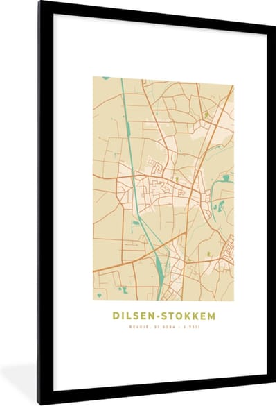 Fotolijst incl. Poster - Plattegrond - België - Kaart - Stadskaart - Dilsen-Stokkem - 60x90 cm - Posterlijst