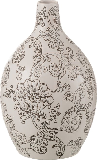 J-Line vaas Zen Rond - porselein - wit/zwart - 30 cm hoog