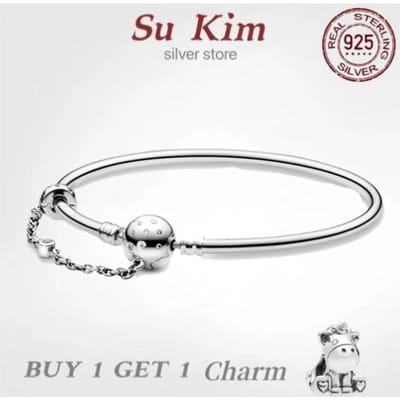 Vente Bracelet Pan 100 % Argent Sterling 925 Véritable Pour Femmes Adapté Charms Serpent Design Original Bangle DIY Bijoux de Haute Qualité 20cm white