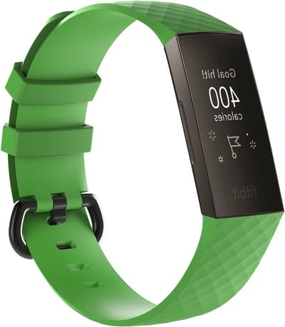 By Qubix - Compatible Fitbit bandje - geschikt voor Fitbit Charge 3 - Fitbit Charge 4 siliconen diamant pattern bandje - Maat: Large - Groen - Horlogeband - smartwatchbandje