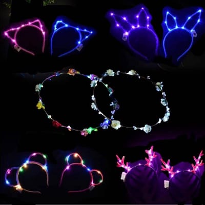 Dailygoods- Hoofdband kleurrijk - LED bloemenkrans - Set van 2 - Geschikt voor volwassenen/kinderen - Comfortabel - Voor feesten/festivals - Haaraccessoire