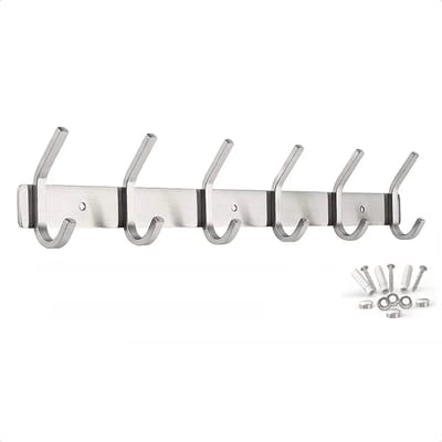 Hoexs Wandkapstok 12 Haken - 45cm - RVS - Hangende Kapstok - Inclusief Montagemateriaal - Muurkapstok Zilver