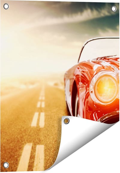 Gards Tuinposter Oude Rode Auto - Retro - 40x50 cm - Tuindoek - Tuindecoratie - Wanddecoratie buiten - Tuinschilderij