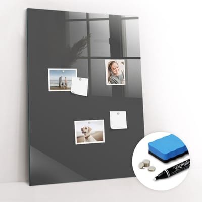 Tulup Whitebord - Kleur Grijs Magneetbord - 70 cm x 100 cm - Magnet Board - Interieur Accessoires Kantoor - Magnetisch Bord - Ideeënbord Thuiswerkplek - Inclusief Gratis Magneten & Marker & Spons - Memobord Keuken - Magneetbord Rechthoekig