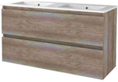 Basic-Line Start 46 Badkamermeubelset - 120 x 46 cm - Greeploos - 4 Lades - Keramische Wastafel - 2 Kraangaten - Scotch Oak