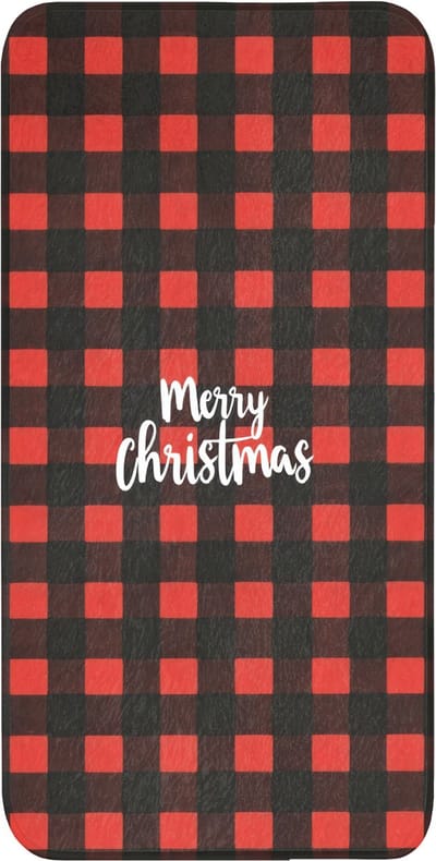 WC mat 60x120 cm - Antislip - Geruit - Rood - Tekst - Christmas - Toiletmat - Vloermat - Douchemat - Toilet tapijt - Toiletmatten