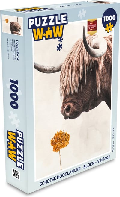 Puzzel Schotse hooglander - Bloem - Vintage - Legpuzzel - Puzzel 1000 stukjes volwassenen