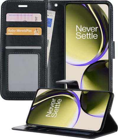 Hoesje - Met Pasjeshouder - Geschikt voor OnePlus Nord CE 3 Lite - Luxe Bookcase Portemonee - Flip Case - Kunstleer Book Case - Flipcase - Book Cover - Walletcase - Portemonneehoes - Telefoonhoesjes - Zwart