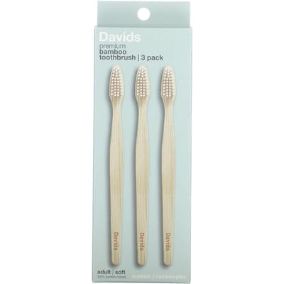 Davids, Premium Bamboe Tandenborstel, Zachte Tandenborstel, Volwassene, 3 Tandenborstels white