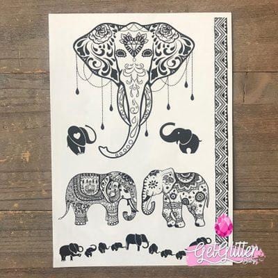 GetGlitterBaby® - Henna Plak Tattoos / Tijdelijke Tattoo / Nep Tatoeage / Festival Tattoes / Fake Temporary Tattoo Sticker - Olifant