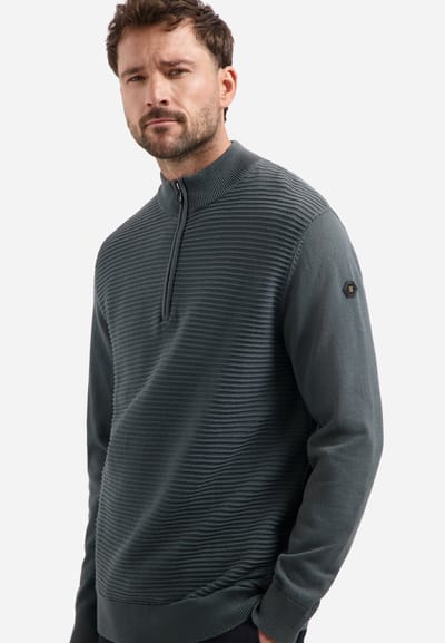 No Excess Pullover half zip mix match knit dark steel