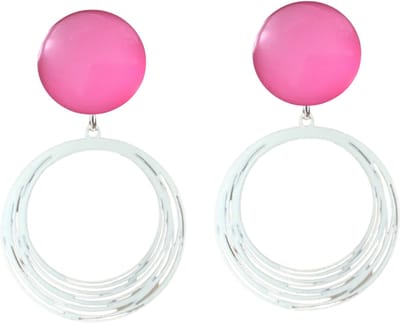 Clip oorbellen -Roze -wit filigraan- lang- geen gaatje- Charme Bijoux