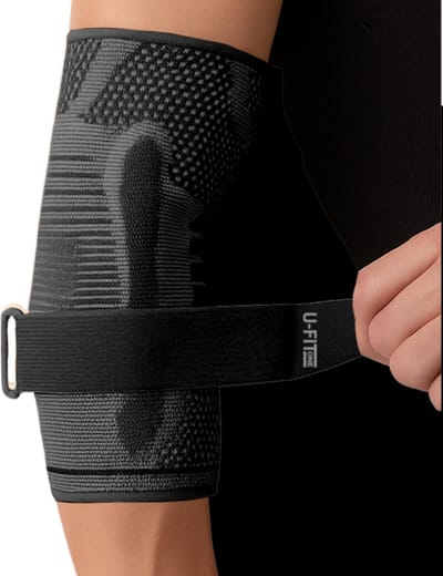 U Fit One 1 Stuk Elleboog Brace met Band - Elleboogbrace - Tennisarm Brace - Arm Brace - Tenniselleboog - Golfarm - Zwart - Maat M