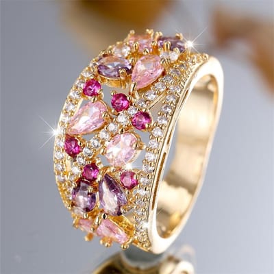 Roze Paarse Kristal Waterdruppel Steen Verlovingsringen Voor Vrouwen Vintage Goudkleur Trouwringen Geboortesteen Sieraden Feestcadeaus 9