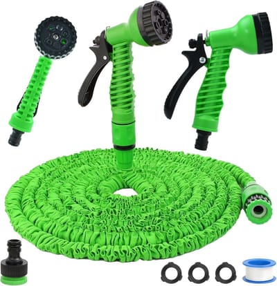 Flexibele Tuinslang - Groen - 15 m - Rekbare Waterslang met 7 Functies - Voor Tuin, Huisdieren en Autowassen