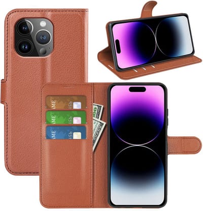MobyDefend Hoesje - Geschikt voor iPhone 15 Pro - Kunstleren Wallet Book Case (Sluiting Voorkant) - Bruin