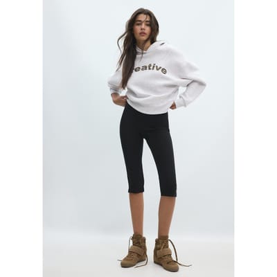 Stradivarius Sweater met capuchon en tekstprint  Grijs melange XS