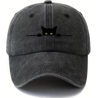 Retro cartoonkat bedrukte baseballpet verstelbaar voor mannen en vrouwen buitenactiviteiten, vissen, kamperen en feesten (black,Adjustable) zwart
