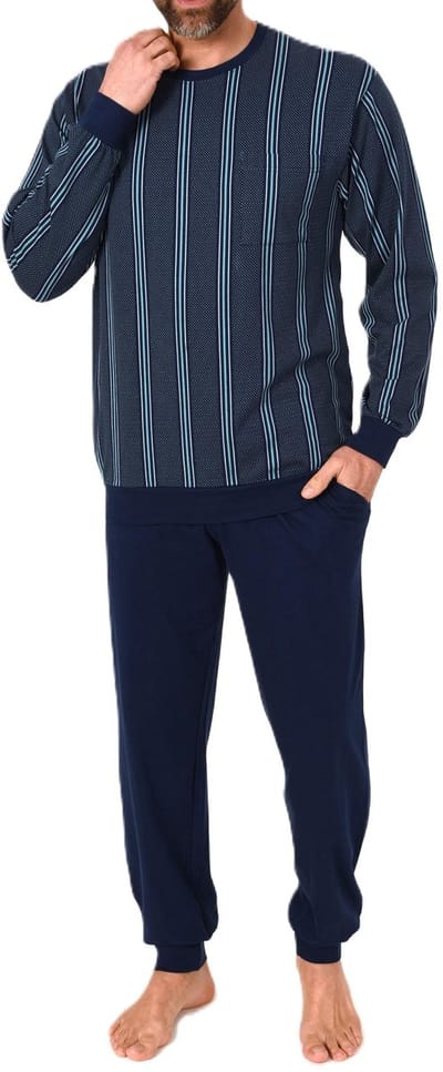 Lange Normann herenpyjama van 100% katoen in een geweldige gestreepte look