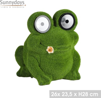 "SOLAR MOOD" Solar kikker met LED in magnesium en grasflocking 26x23,5xH28 cm
