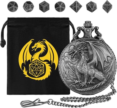 SnelShoppen - Mini DND Dobbelstenen Set met Steampunk Draak Pocket Watch Behuizing, 7 Stuks Polyhedrale Metaal D&D Dobbelstenen, Rollenspel Cadeaus me
