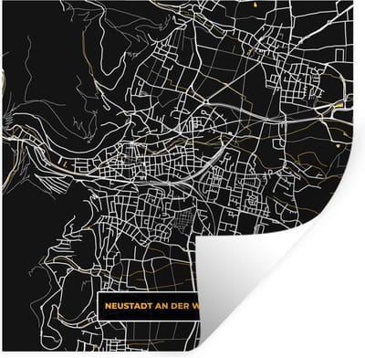 Muurstickers - Sticker Folie - Duitsland – Black and Gold – Neustadt an der Weinstraße – Stadskaart – Kaart – Plattegrond - 100x100 cm - Plakfolie - Muurstickers Kinderkamer - Zelfklevend Behang XXL - Zelfklevend behangpapier - Stickerfolie