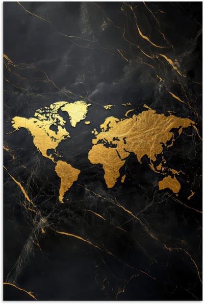 Poster 120x180 cm - Wereldkaart - Goud - Marmer - Posters - Kamer decoratie - Wanddecoratie woonkamer - Muurdecoratie slaapkamer XXL