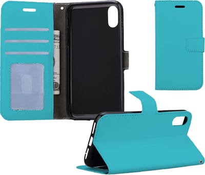 Hoesje - Geschikt voor Apple iPhone X - Luxe Bookcase - Walletcase Hoes - Portemonnee - Cover - Telefoonhoes - Turquoise