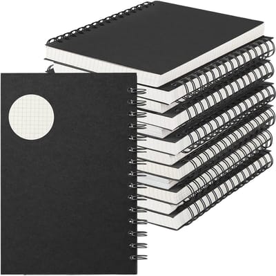 Geyoga Set van 12 A5-grafiekpapier, spiraalvormige notitieblokken, bulk, 8,3 x 5,7 inch, quad-rasterpapier, spiraalvormige grafische dagboeken, 100 g/m², 200 pagina's, rasternotitieblokken, harde