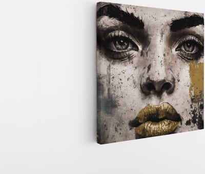 Saammp Canvas Schilderij - Vrouw met goud en blauw - abstract - 20x20 - Foto op canvas - Wanddecoratie - Muurdecoratie Woonkamer - Slaapkamer decoratie - Canvas Print