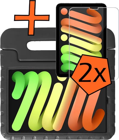 Hoesje - Geschikt voor Apple iPad Mini 7 (2024) - 8.3 inch - 7e Generatie - Met 2x Screenprotector - Kinderhoes Shockproof Bumper - Kidsproof Case - Tablet Hoes - Kinder Hoes Cover - Zwart