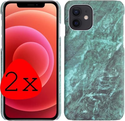 Hoes Geschikt voor iPhone 11 Hoesje Marmer Case Marmeren Cover Hoes Hardcover - Groen - 2 Stuks